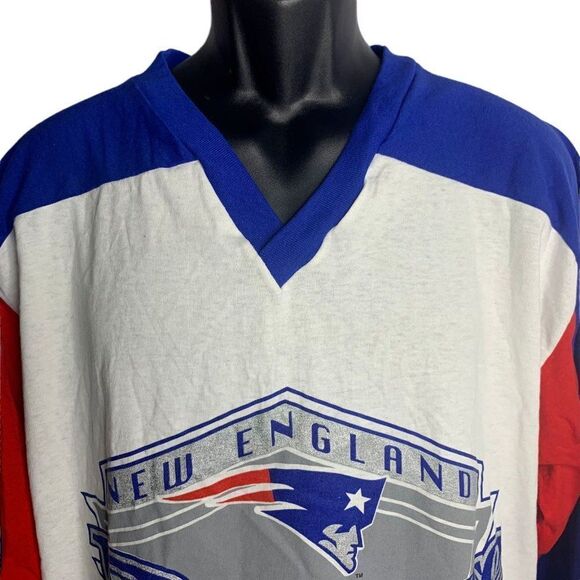 Vintage 90s Mens NFL Patriots T Shirt XL White Long Sleeve Monday Night Football - Picture 2 of 9